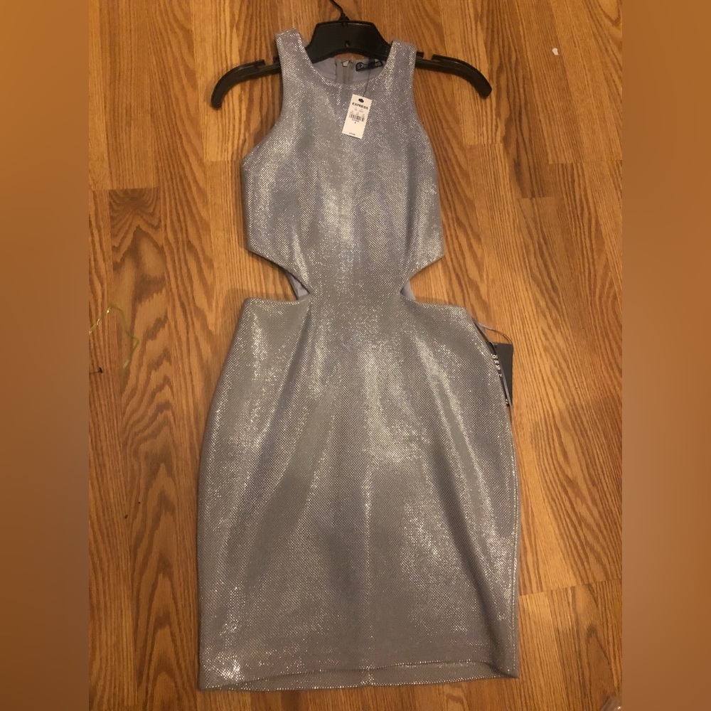 Express Silver Glitter Mini Dress with Side Cutouts- new with tags. Size 4